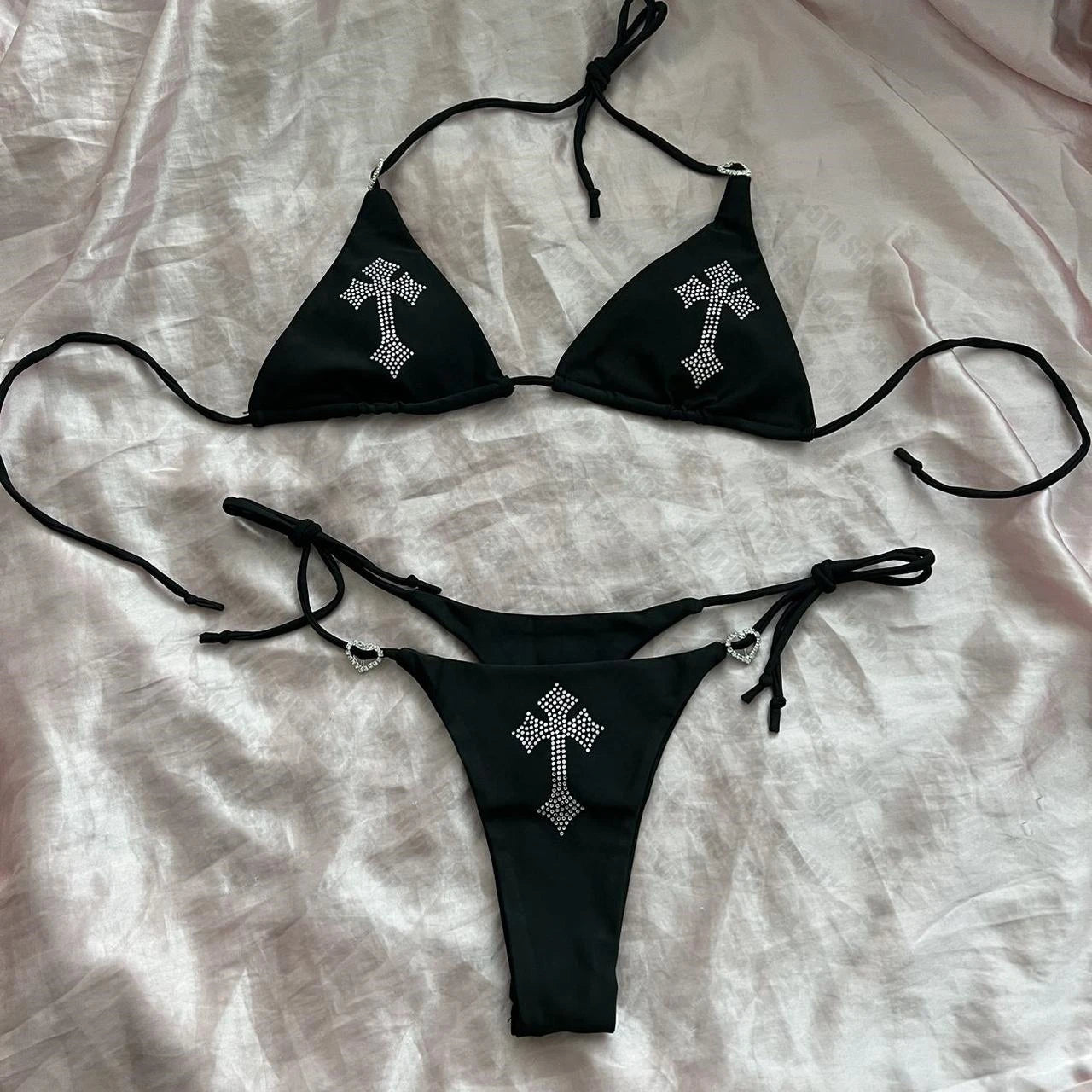 Rhinestone Cross Bikini Swimsuit